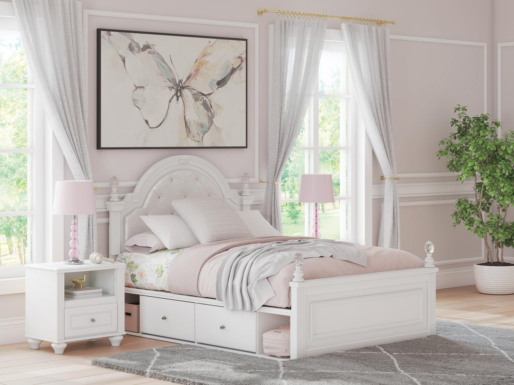 Kozlani White Full Upholstered Panel Bed with Storage