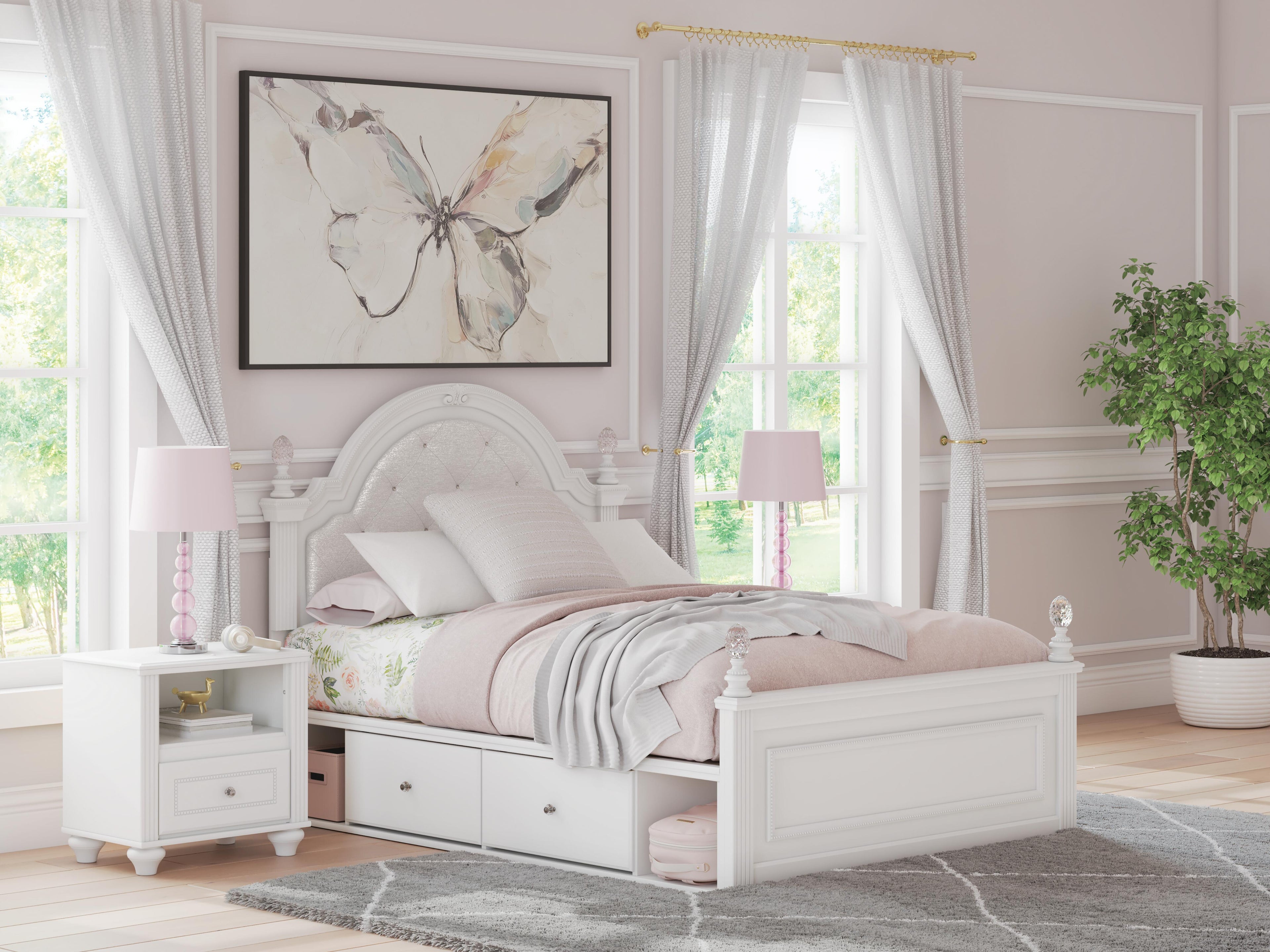 Kozlani White Full Upholstered Panel Bed with Storage