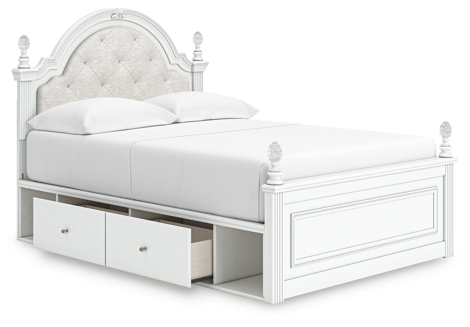 Kozlani White Full Upholstered Panel Bed with Storage