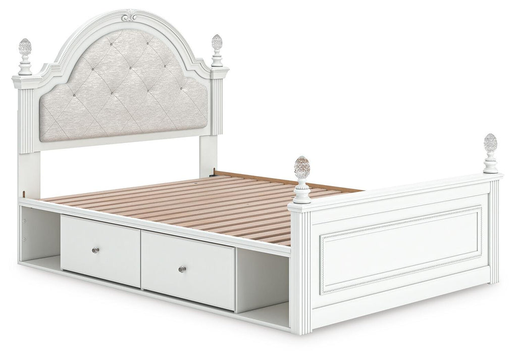 Kozlani White Full Upholstered Panel Bed with Storage