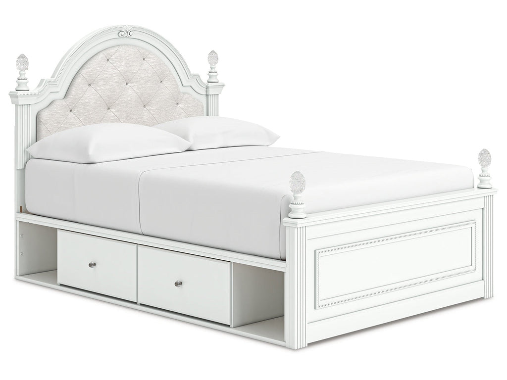 Kozlani White Full Upholstered Panel Storage Bed