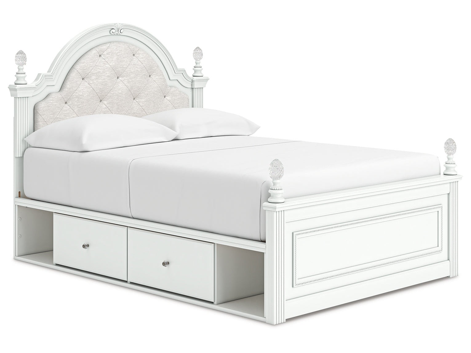 Kozlani White Full Upholstered Panel Storage Bed