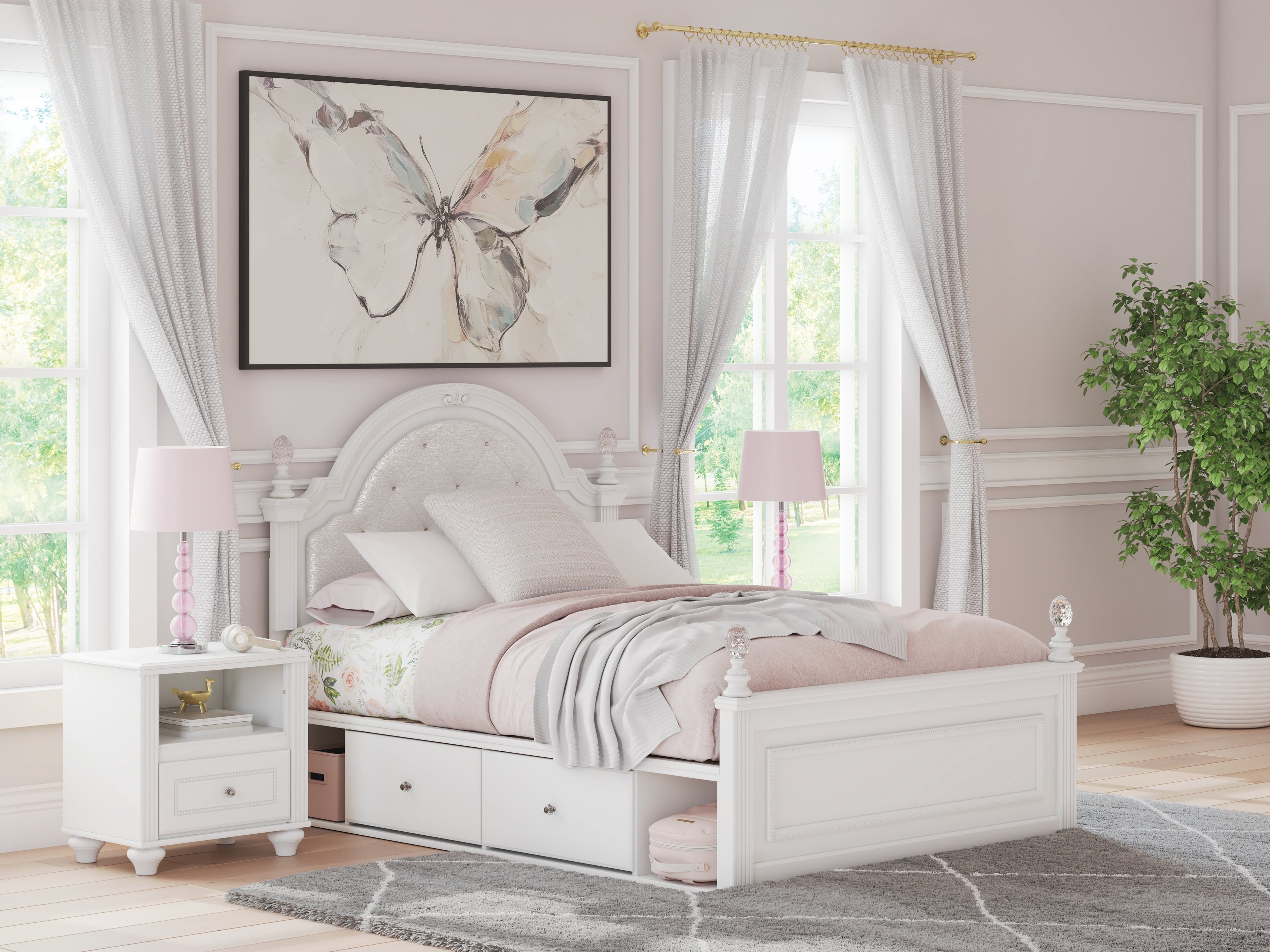 Kozlani White Full Upholstered Panel Storage Bed