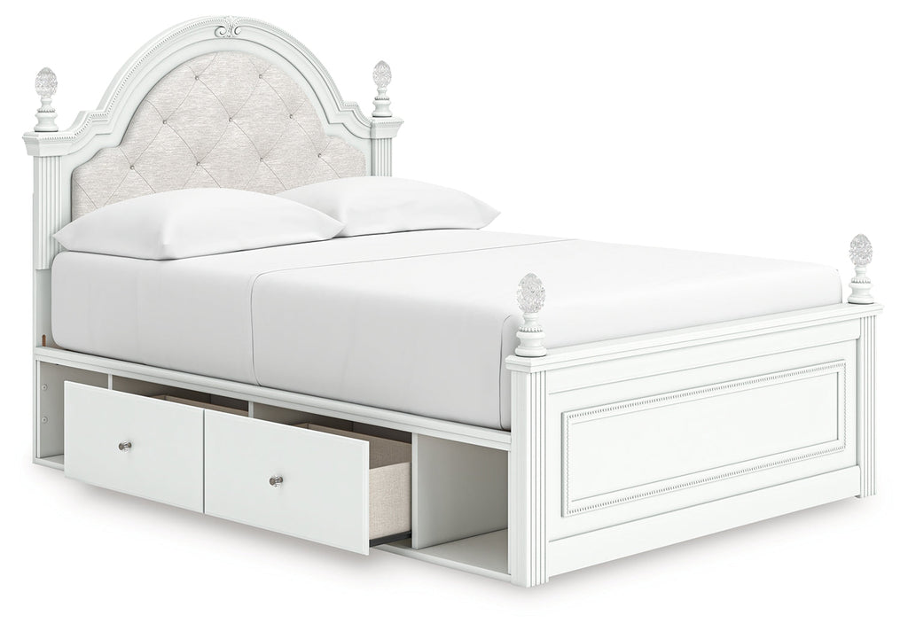 Kozlani White Full Upholstered Panel Storage Bed
