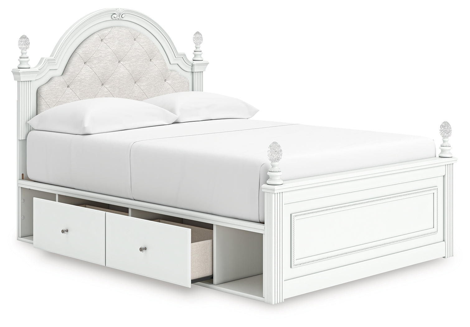 Kozlani White Full Upholstered Panel Storage Bed