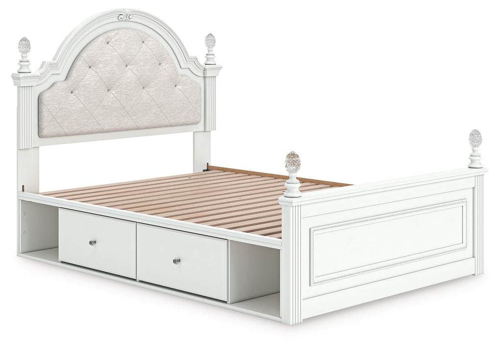 Kozlani White Full Upholstered Panel Storage Bed