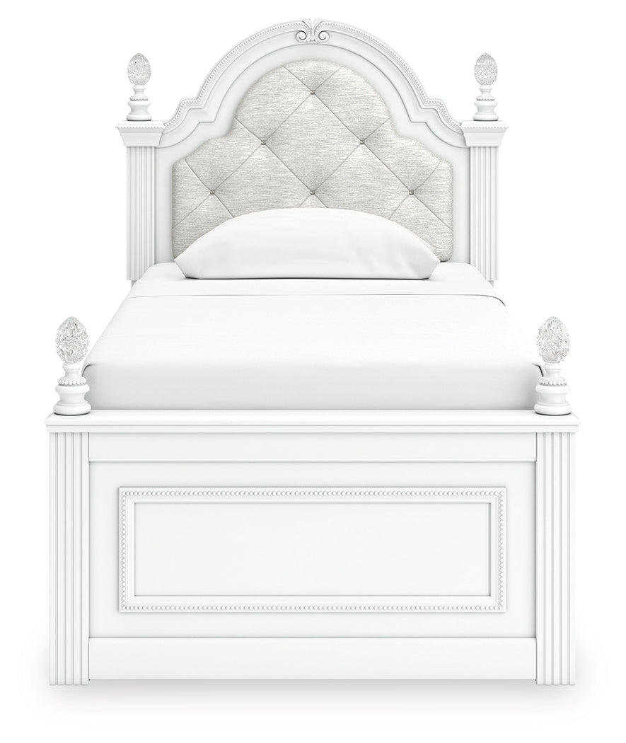 Kozlani White Twin Upholstered Panel Bed