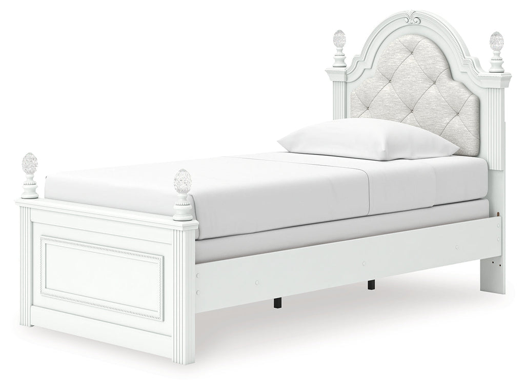 Kozlani White Twin Upholstered Panel Bed