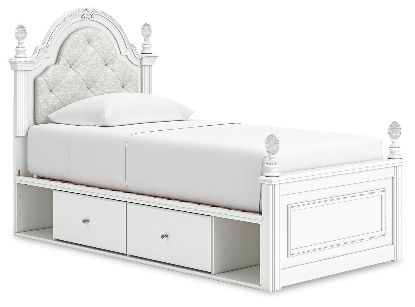Kozlani White Twin Upholstered Panel Bed with Storage