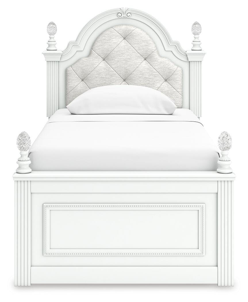 Kozlani White Twin Upholstered Panel Bed with Storage