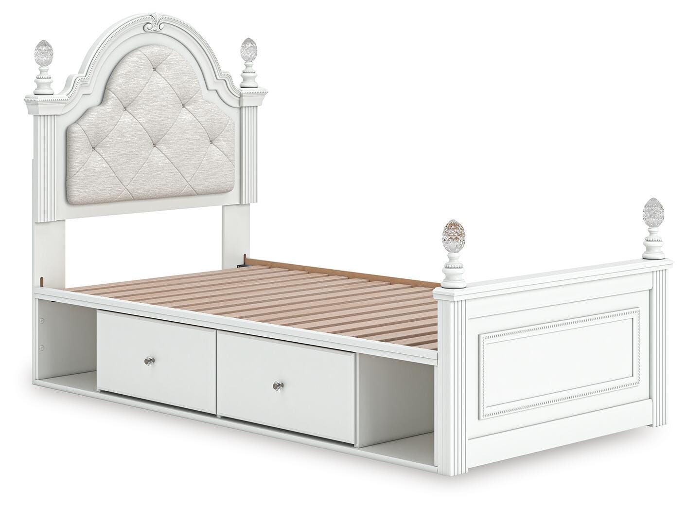 Kozlani White Twin Upholstered Panel Bed with Storage