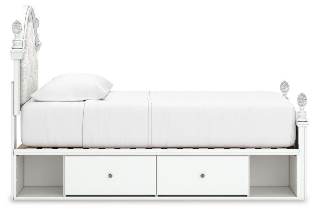 Kozlani White Twin Upholstered Panel Bed with Storage