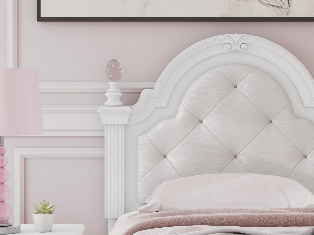 Kozlani White Twin Upholstered Panel Bed with Storage
