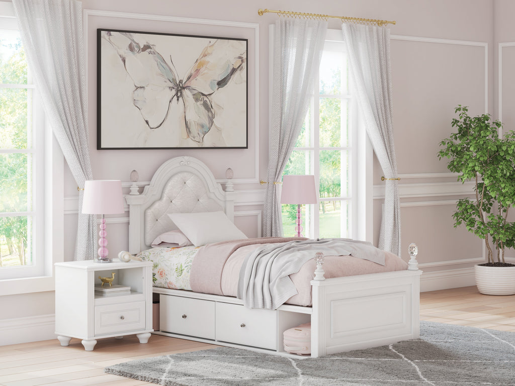 Kozlani White Twin Upholstered Panel Storage Bed