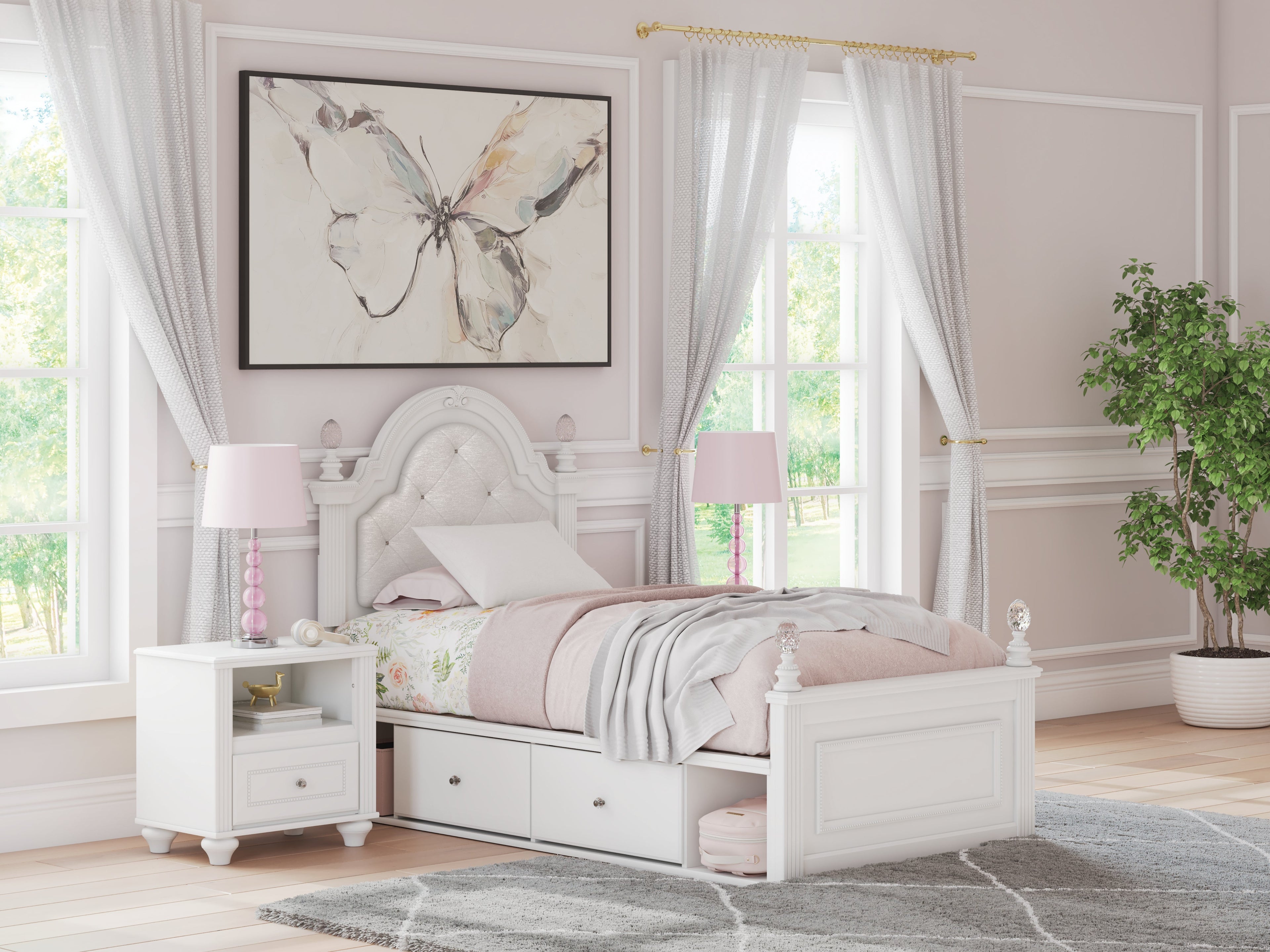 Kozlani White Twin Upholstered Panel Storage Bed