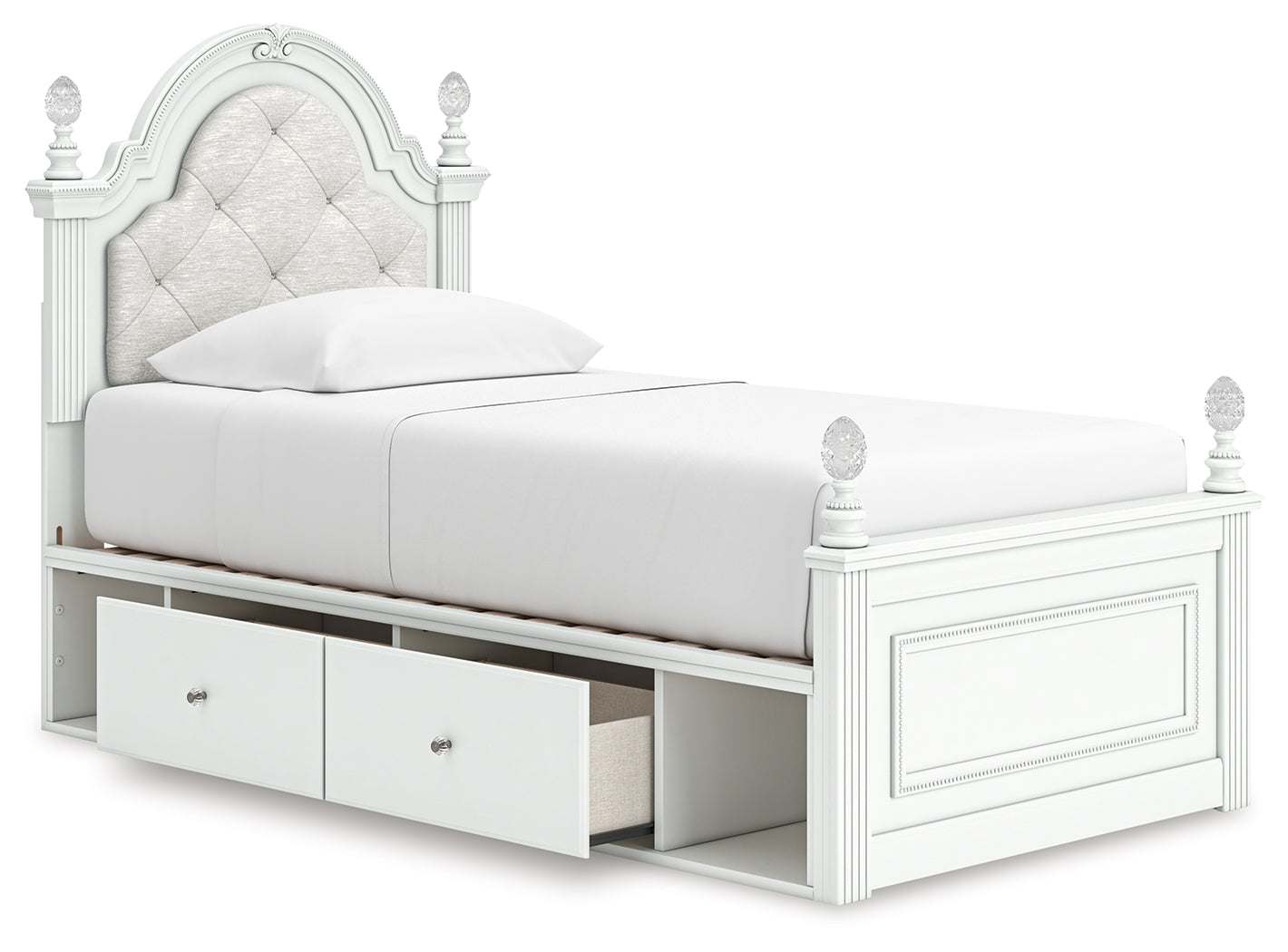 Kozlani White Twin Upholstered Panel Storage Bed