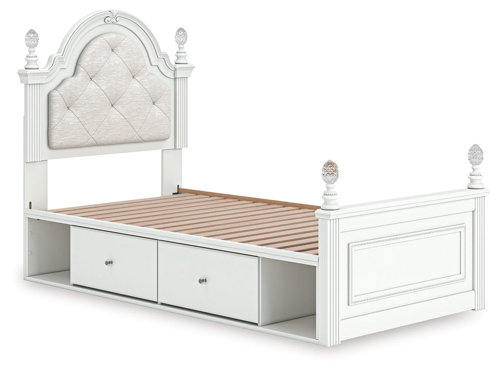 Kozlani White Twin Upholstered Panel Storage Bed