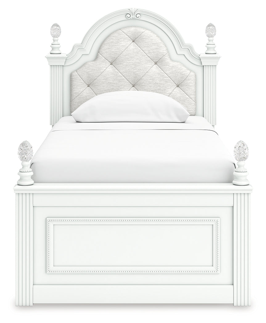Kozlani White Twin Upholstered Panel Storage Bed