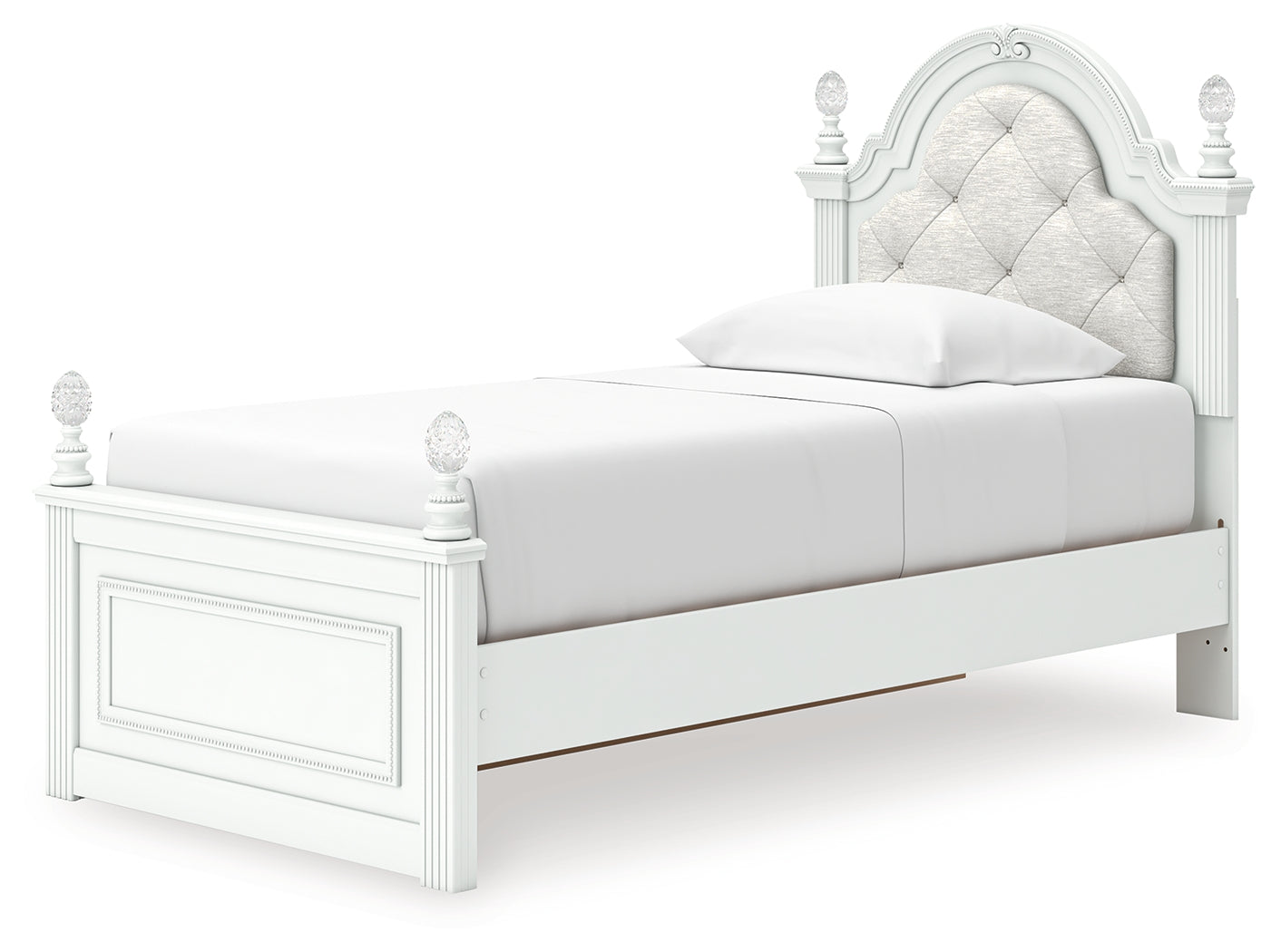 Kozlani White Twin Upholstered Panel Storage Bed