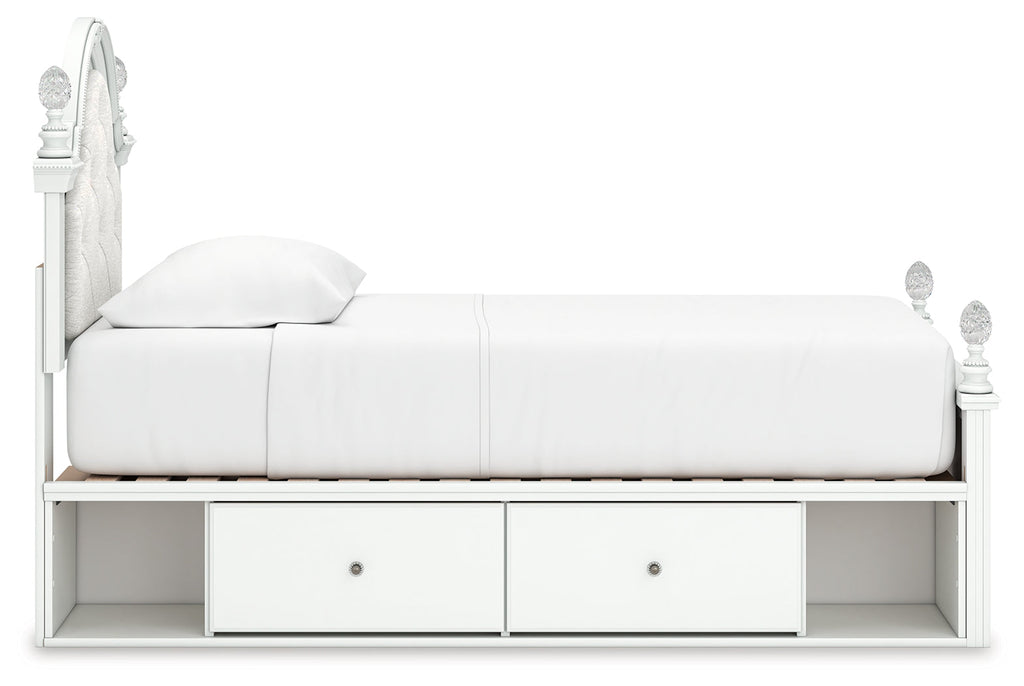 Kozlani White Twin Upholstered Panel Storage Bed