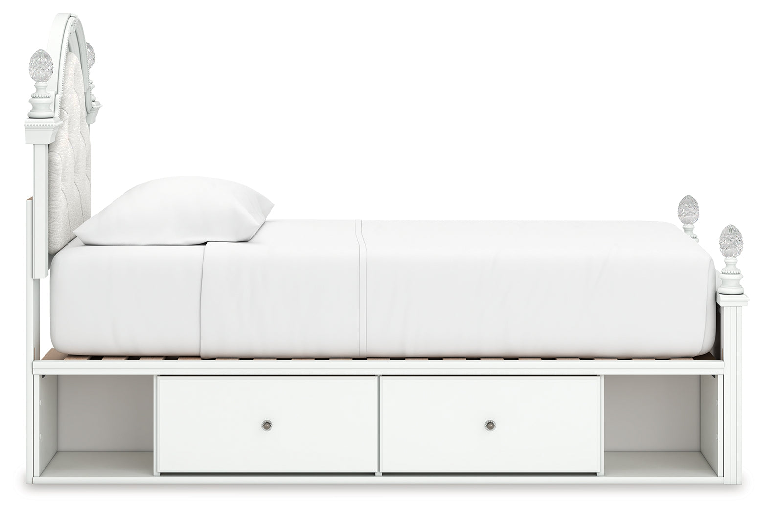 Kozlani White Twin Upholstered Panel Storage Bed