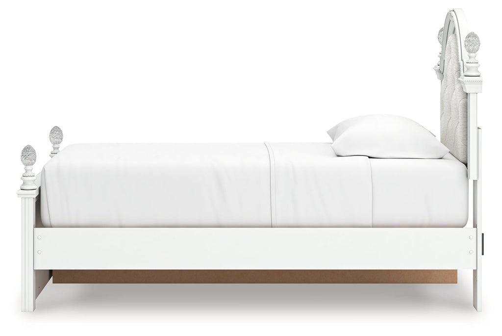 Kozlani White Twin Upholstered Panel Storage Bed