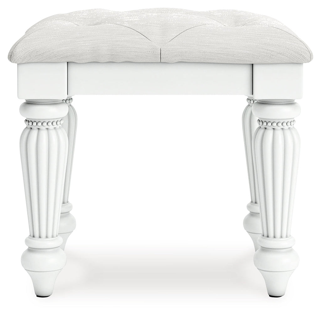 Kozlani White Vanity, Mirror and Stool