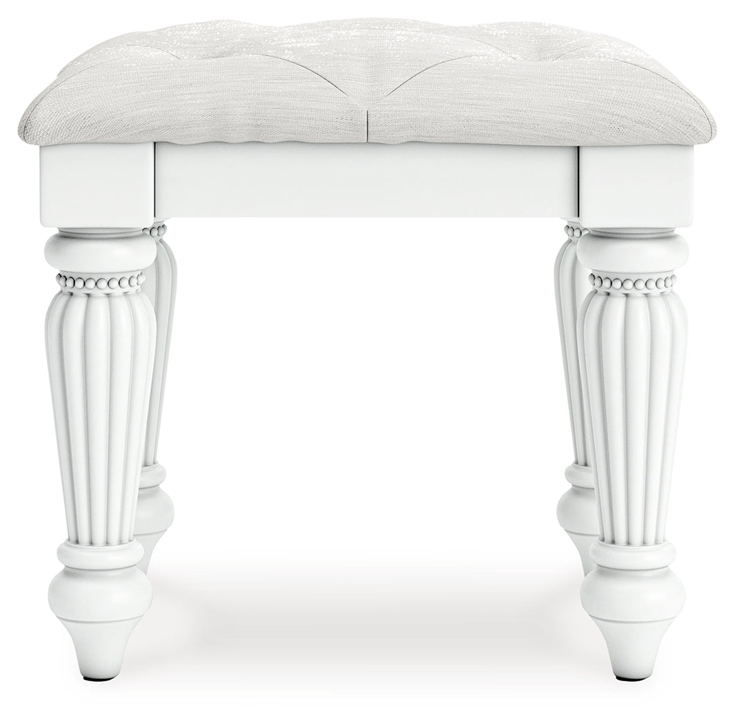 Kozlani White Vanity, Mirror and Stool