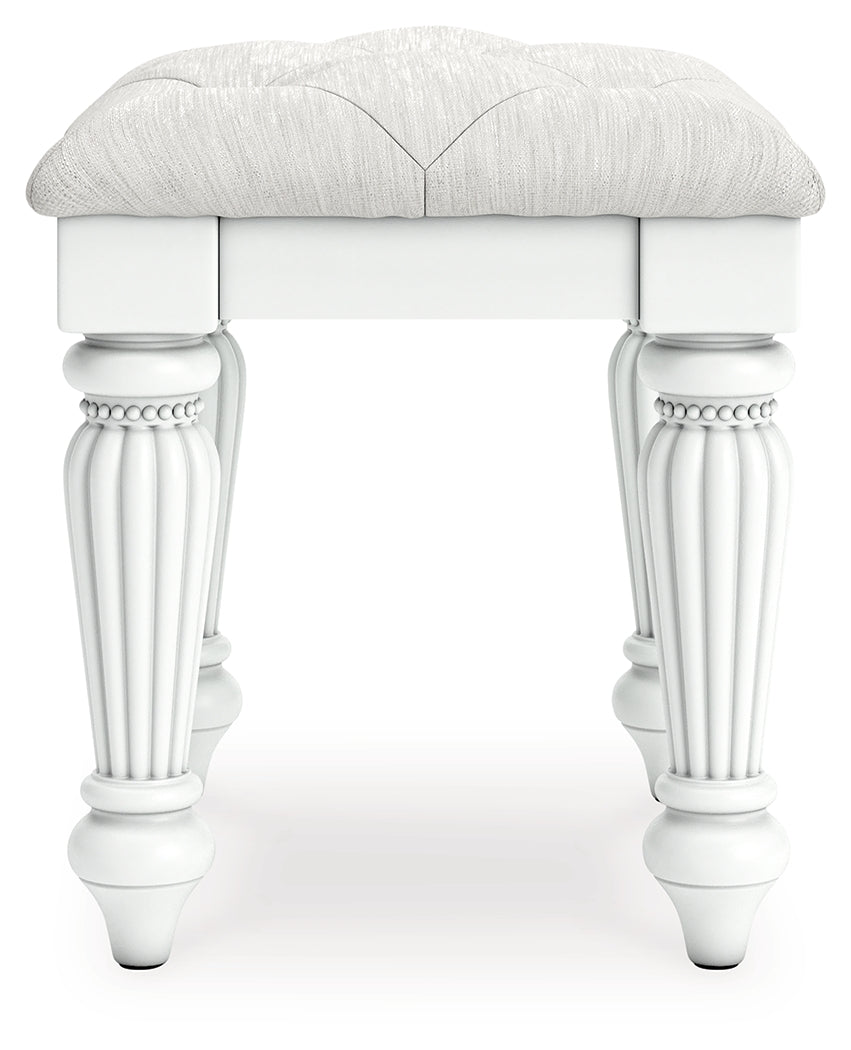 Kozlani White Vanity, Mirror and Stool