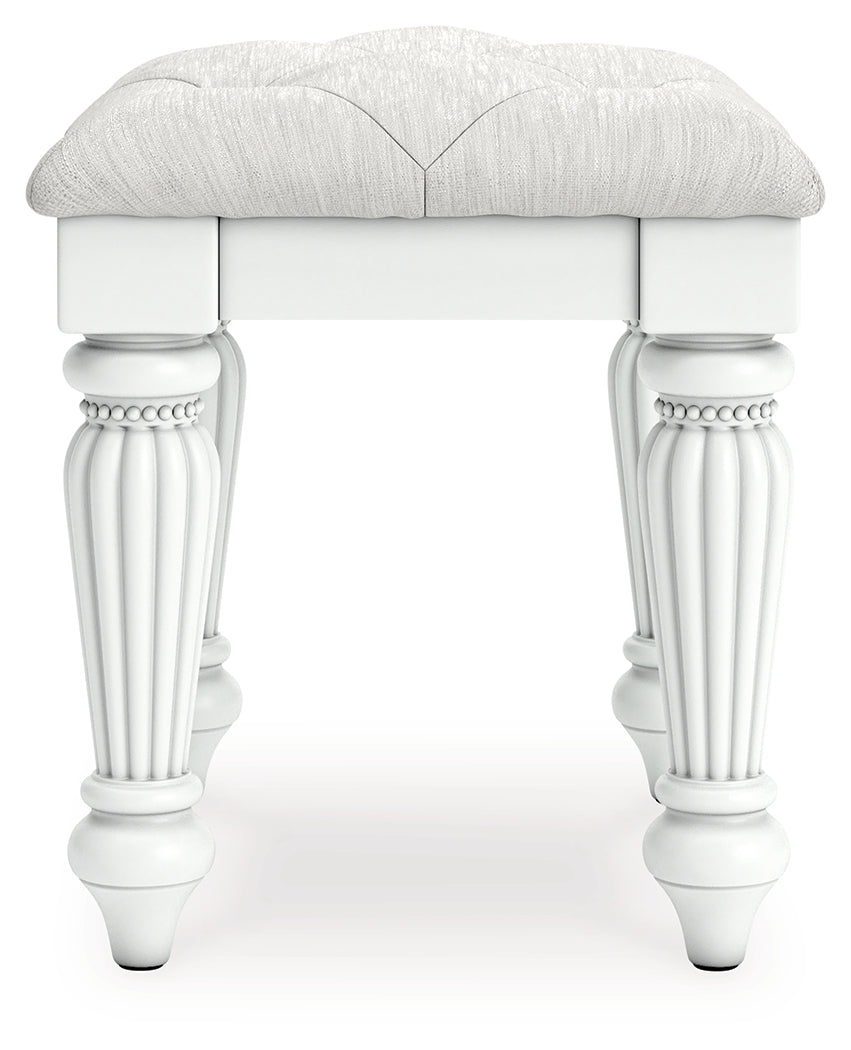 Kozlani White Vanity, Mirror and Stool