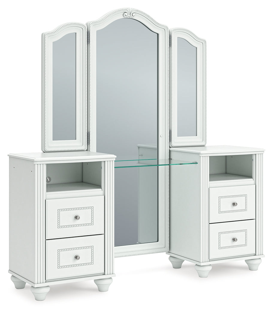 Kozlani White Vanity, Mirror and Stool