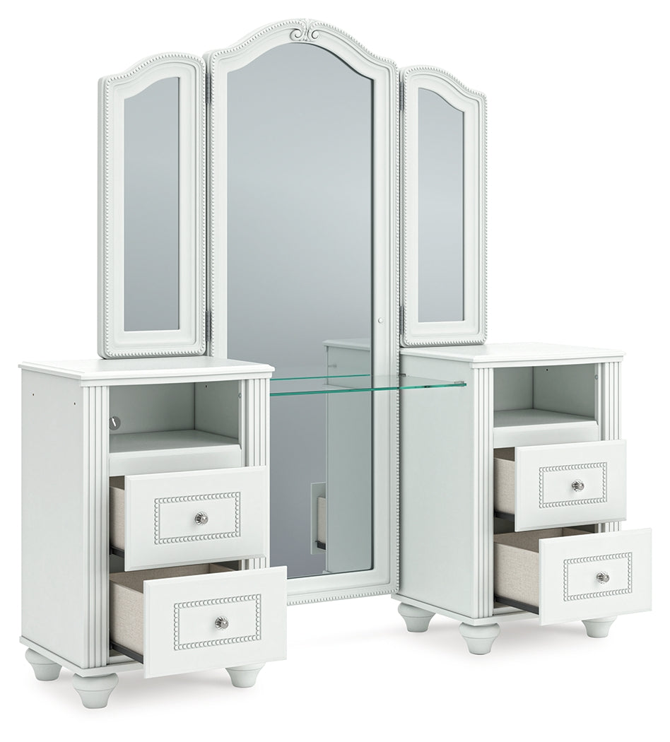 Kozlani White Vanity, Mirror and Stool
