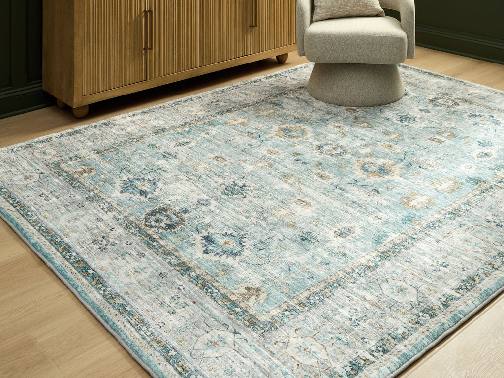 Ladstoney Teal/Beige/Ochre Memory Foam Large Rug
