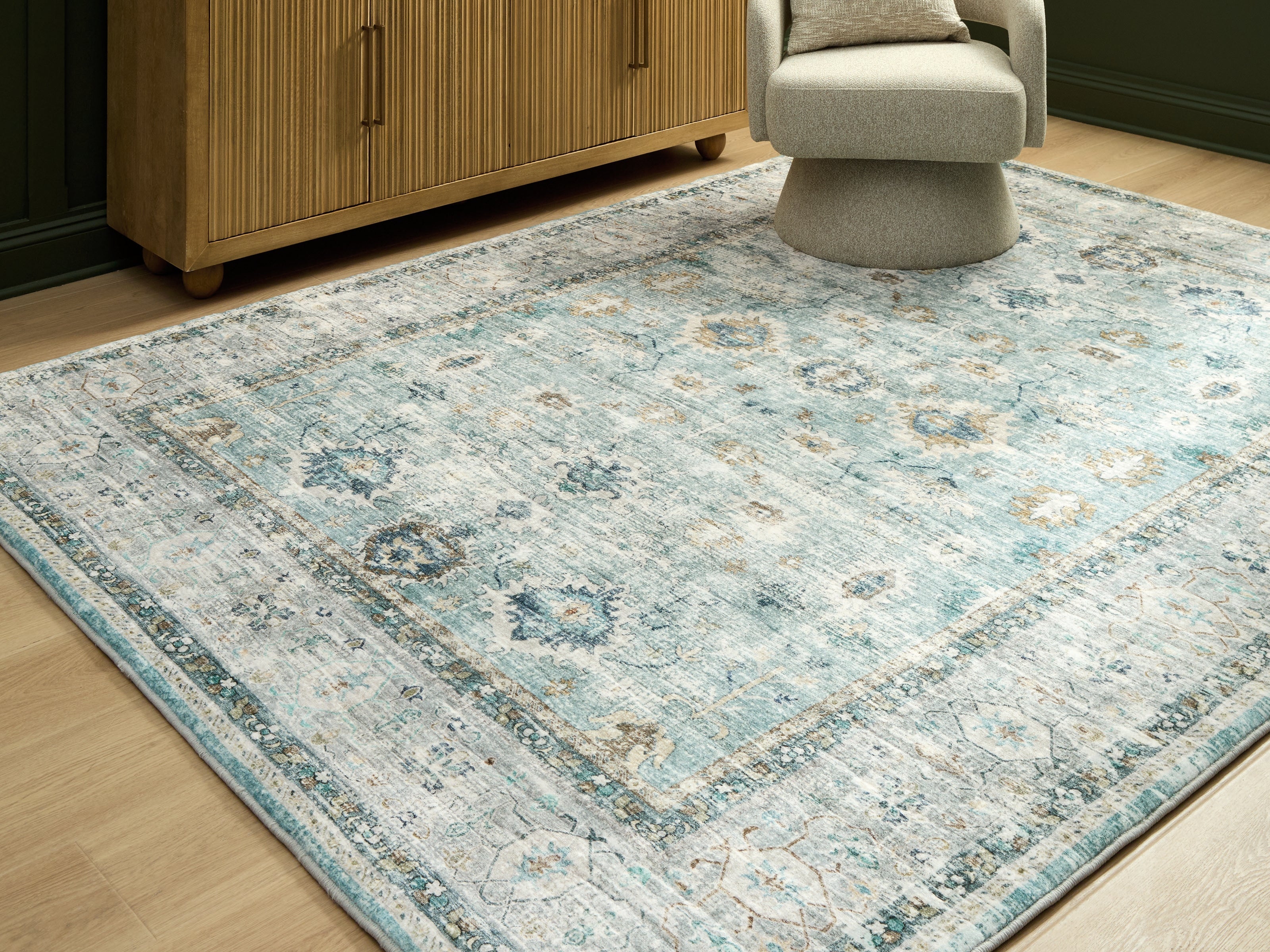 Ladstoney Teal/Beige/Ochre Memory Foam Large Rug