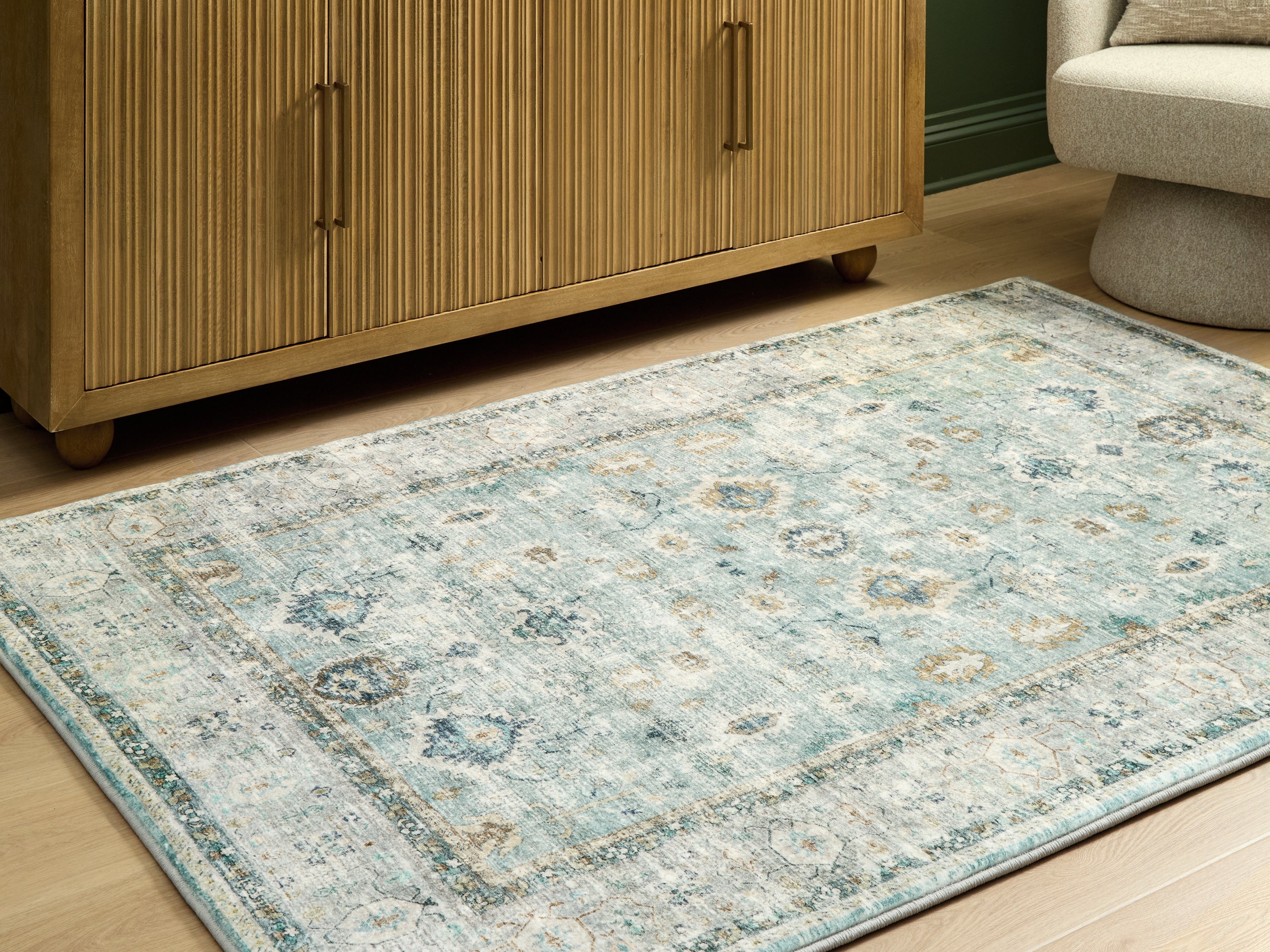 Ladstoney Teal/Beige/Ochre Memory Foam Medium Rug