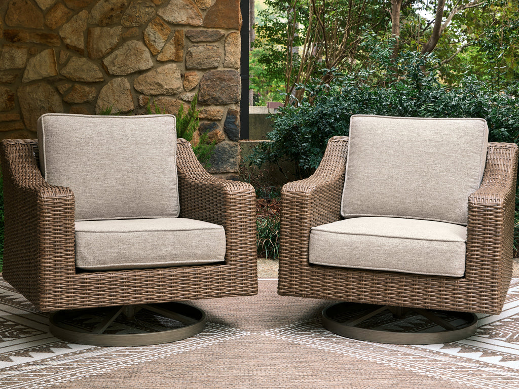Laguna Heights Beige Outdoor Swivel Lounge with Cushion