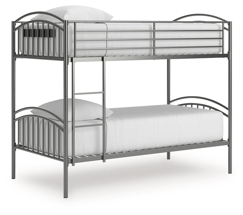 Lanceburg Gray Twin over Twin Bunk Bed and 2 Mattresses
