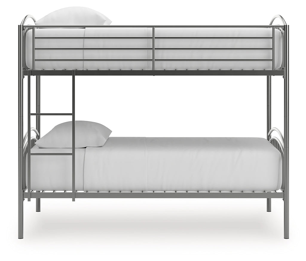Lanceburg Gray Twin over Twin Bunk Bed and 2 Mattresses