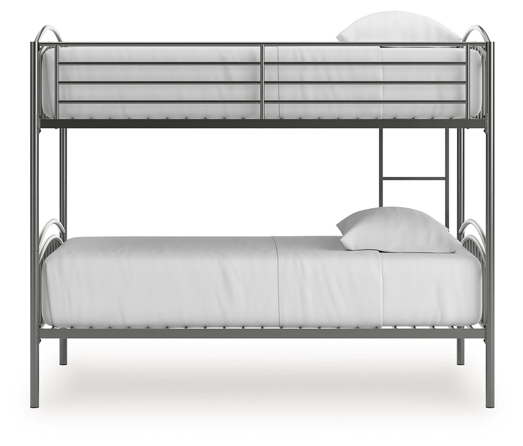 Lanceburg Gray Twin over Twin Bunk Bed and 2 Mattresses