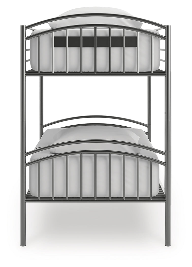 Lanceburg Gray Twin over Twin Bunk Bed and 2 Mattresses