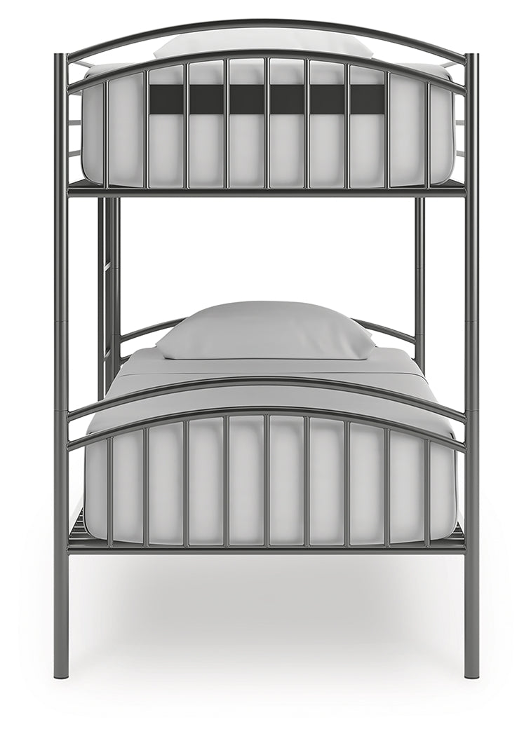Lanceburg Gray Twin over Twin Bunk Bed and 2 Mattresses