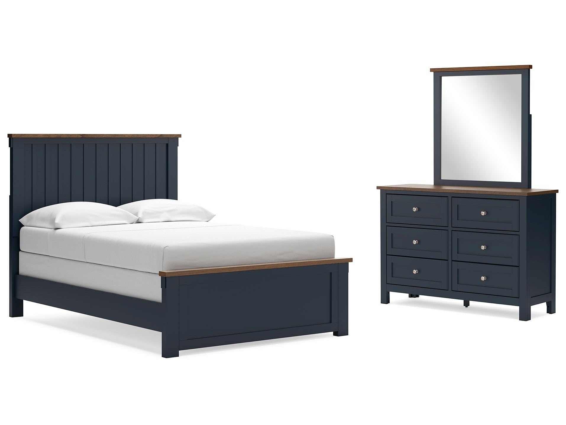 Landocken Brown/Blue Full Panel Bed & Dresser & Mirror