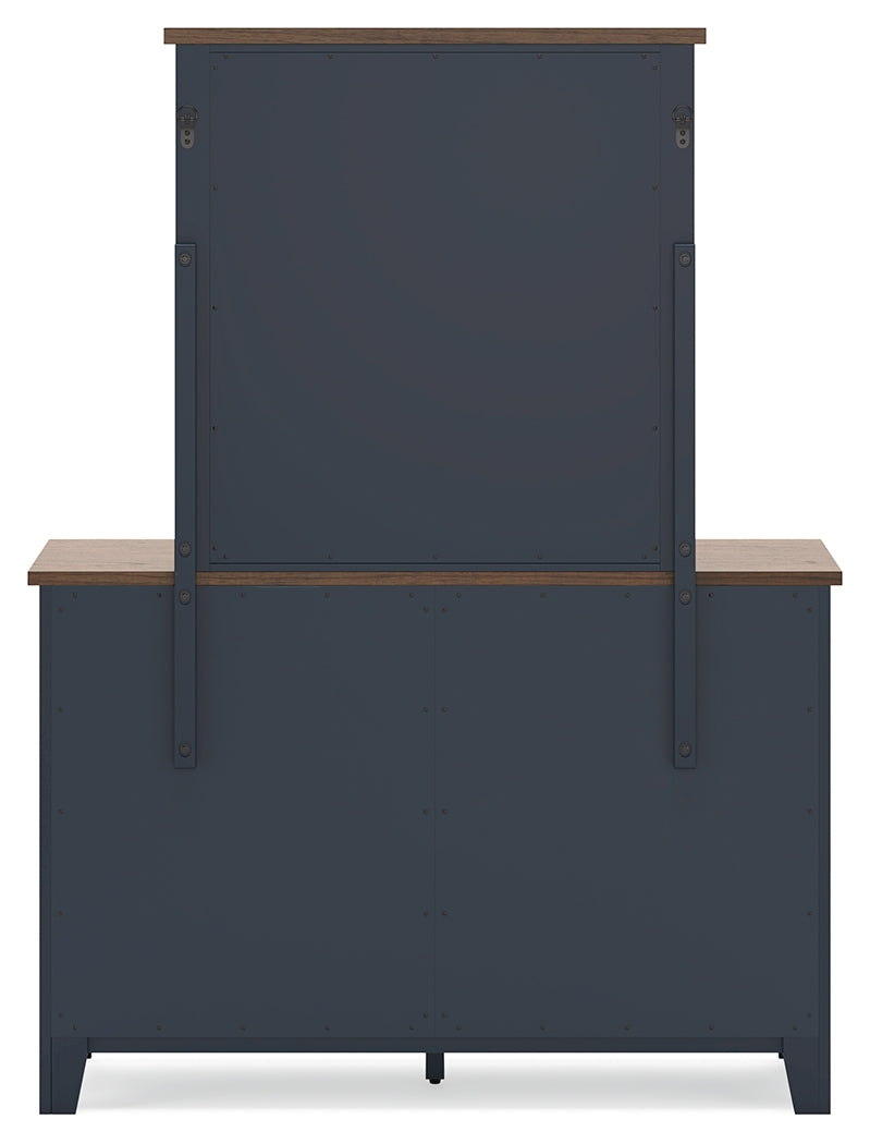 Landocken Brown/Blue Full Panel Bed & Dresser & Mirror