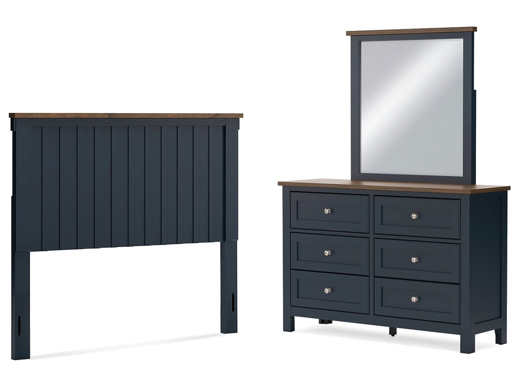 Landocken Brown/Blue Full Panel Headboard & Dresser & Mirror