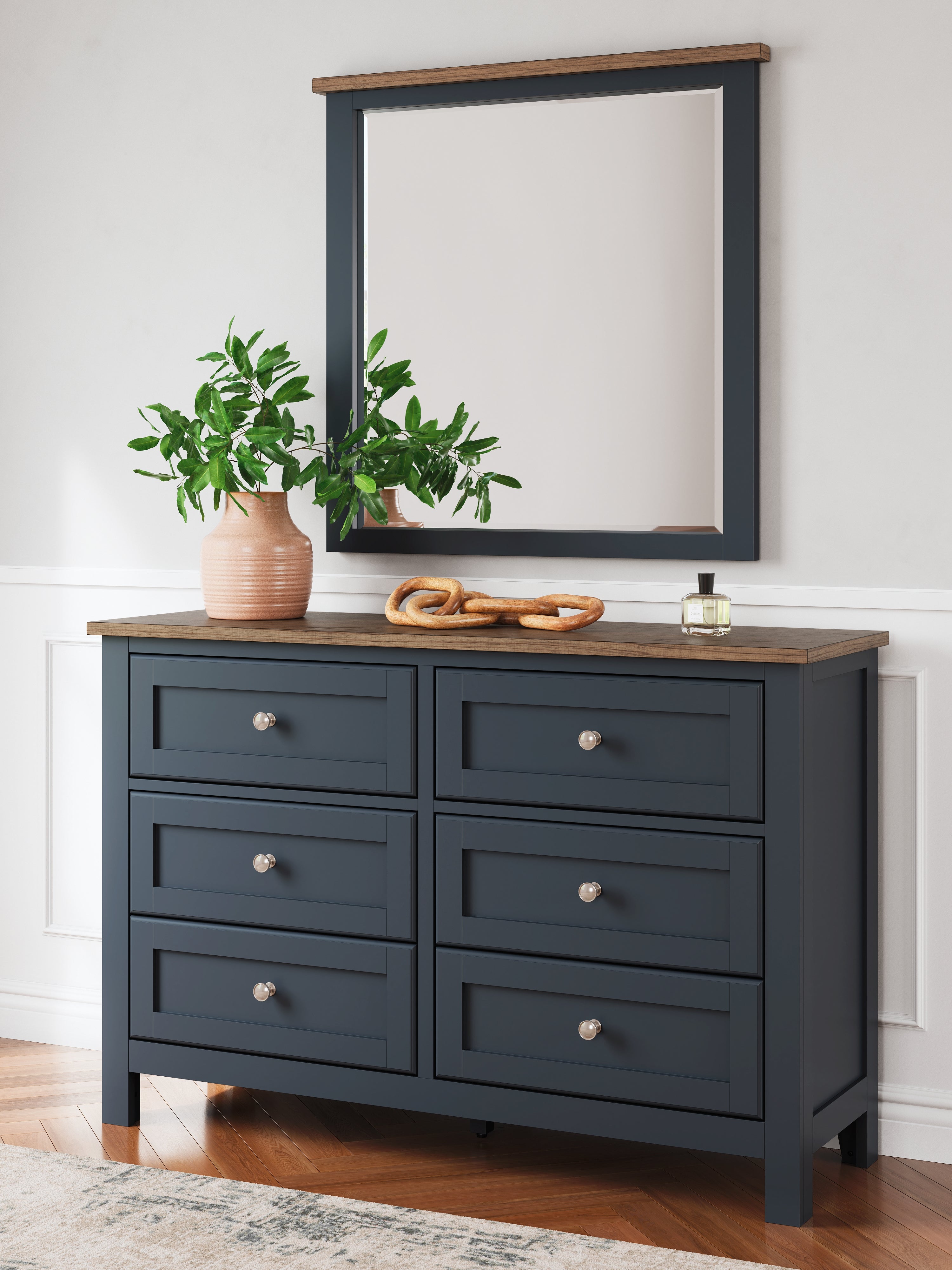 Landocken Brown/Blue Full Panel Headboard & Dresser & Mirror