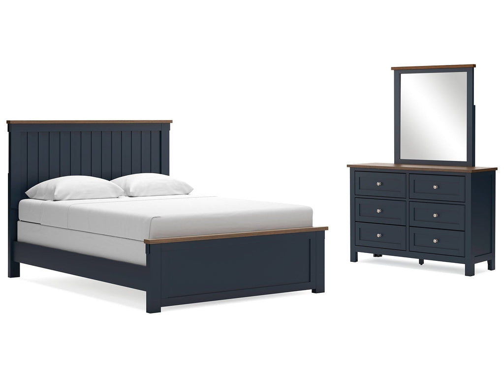 Landocken Brown/Blue Queen Panel Bed, Dresser and Mirror