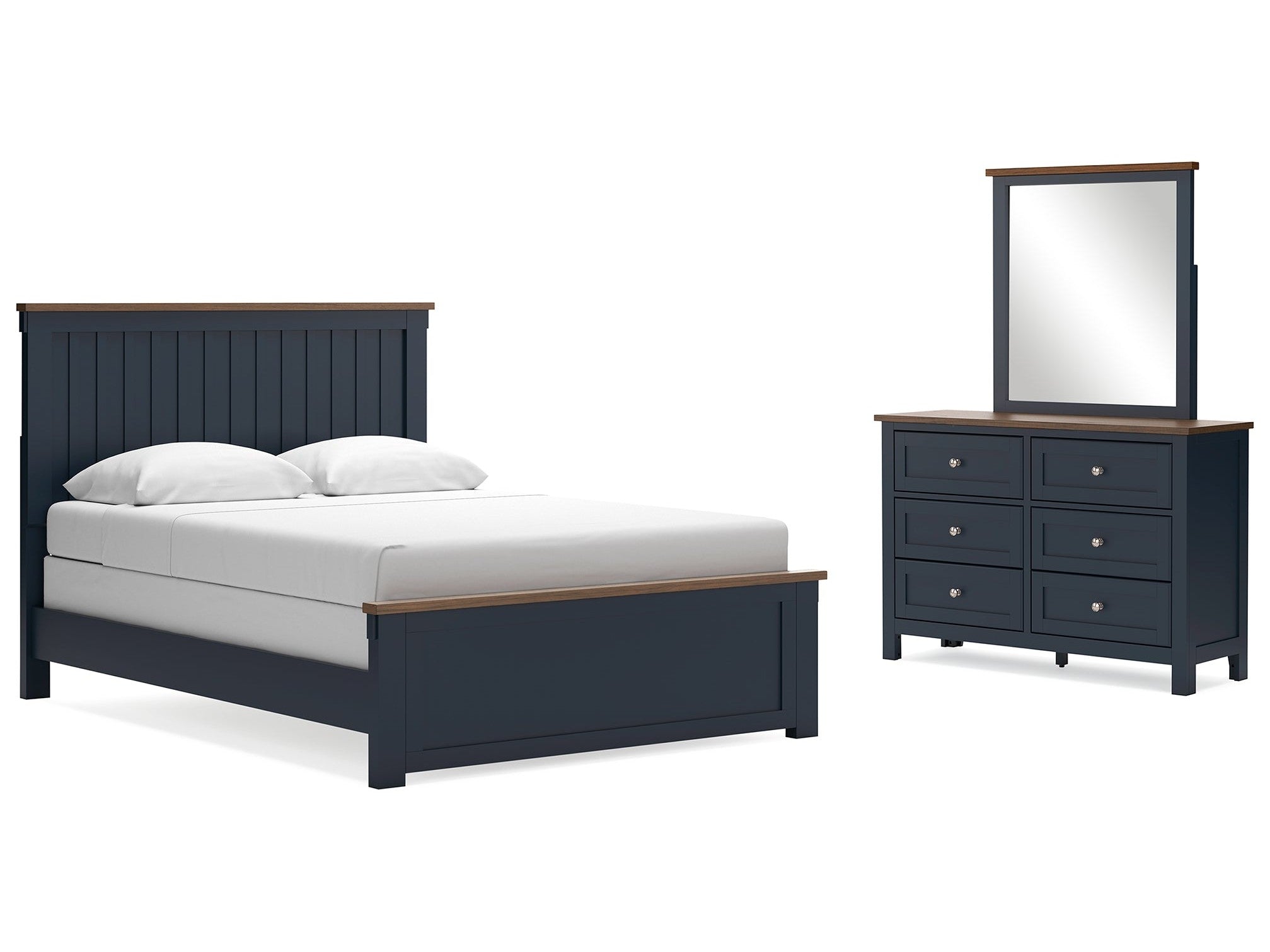 Landocken Brown/Blue Queen Panel Bed, Dresser and Mirror