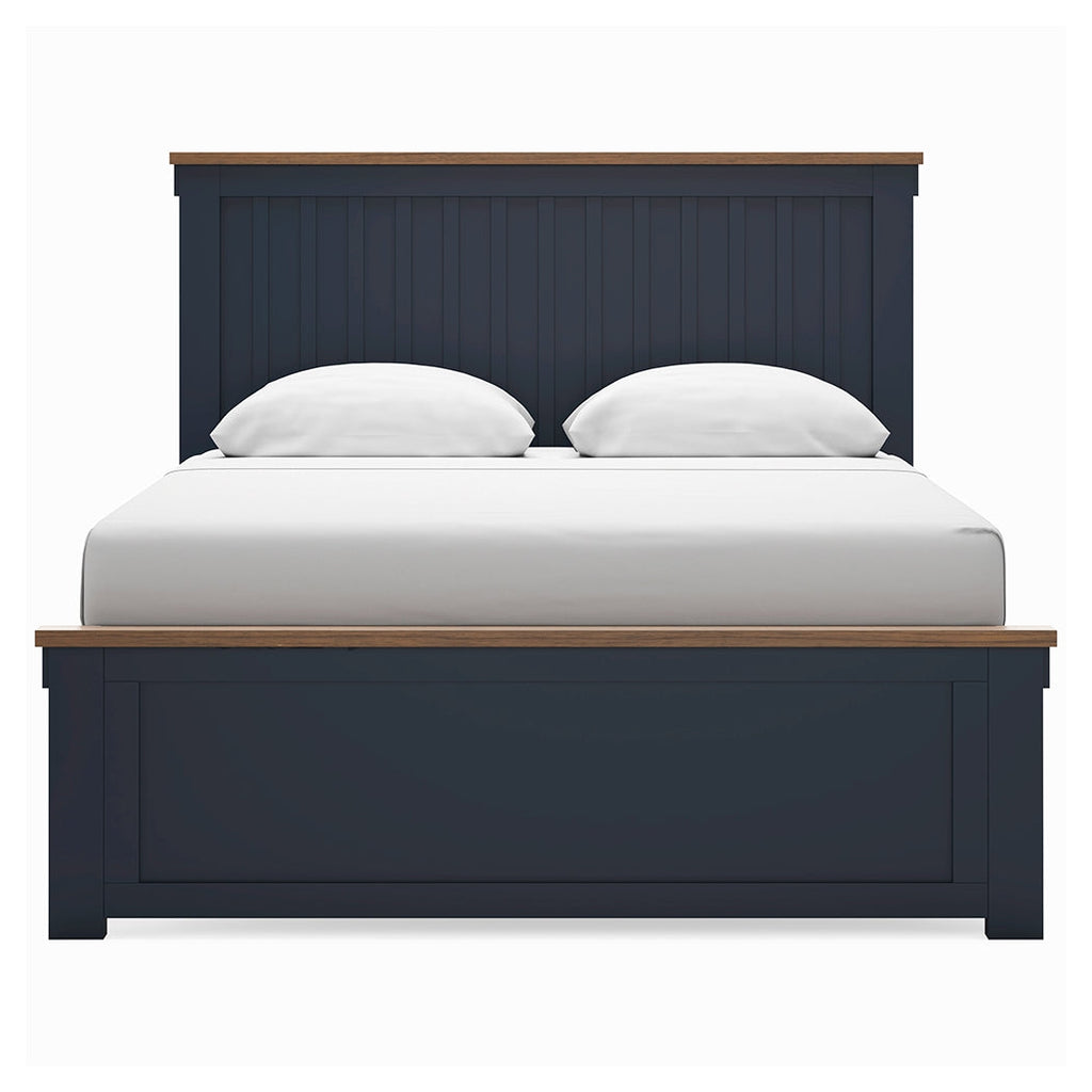 Landocken Brown/Blue Queen Panel Bed, Dresser and Mirror