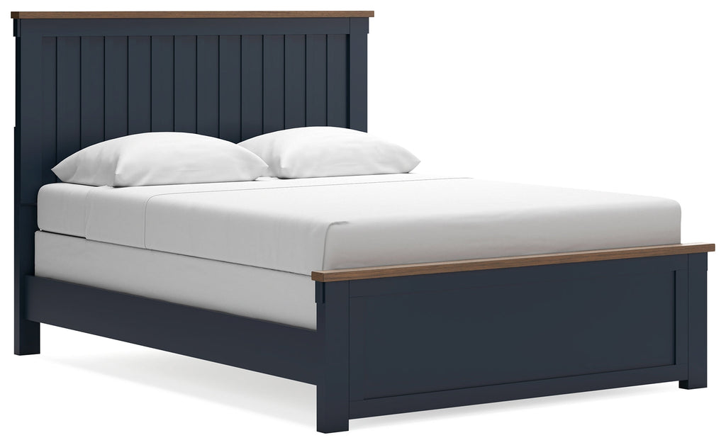 Landocken Brown/Blue Queen Panel Bed, Dresser and Mirror