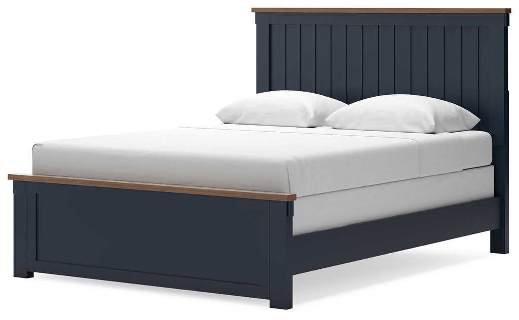 Landocken Brown/Blue Queen Panel Bed, Dresser and Mirror